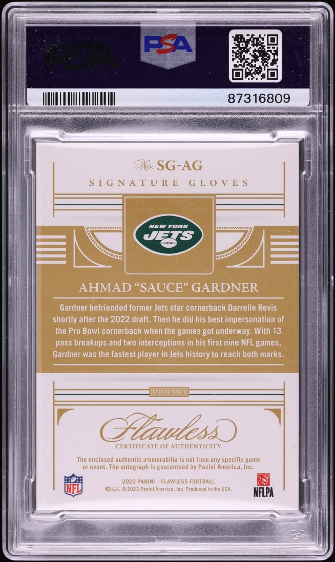 2022 Panini Flawless Signature Gloves Sauce Gardner ROOKIE PATCH AUTO /20 #SGAG PSA 10 GEM MINT