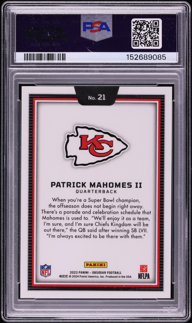 2023 Panini Obsidian Black Colorblast Patrick Mahomes II #21 PSA 9 MINT