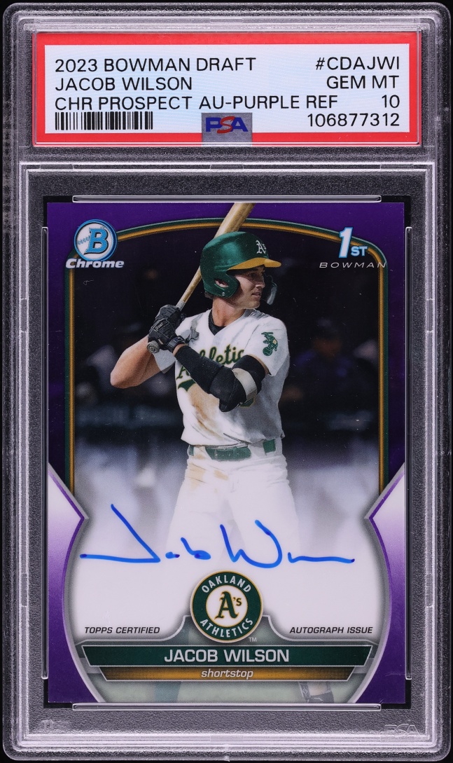 2023 Bowman Chrome Draft Purple Ref. Jacob Wilson PROSPECT AUTO /250 #CDA-JWI PSA 10 GEM MINT