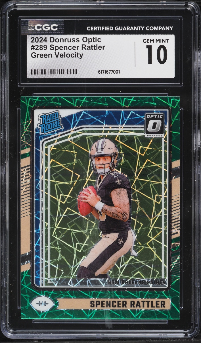 2024 Donruss Optic Green Velocity Prizm Spencer Rattler ROOKIE #289 CGC 10 GEM MINT