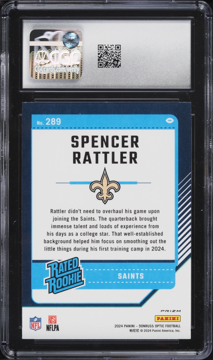 2024 Donruss Optic Green Velocity Prizm Spencer Rattler ROOKIE #289 CGC 10 GEM MINT