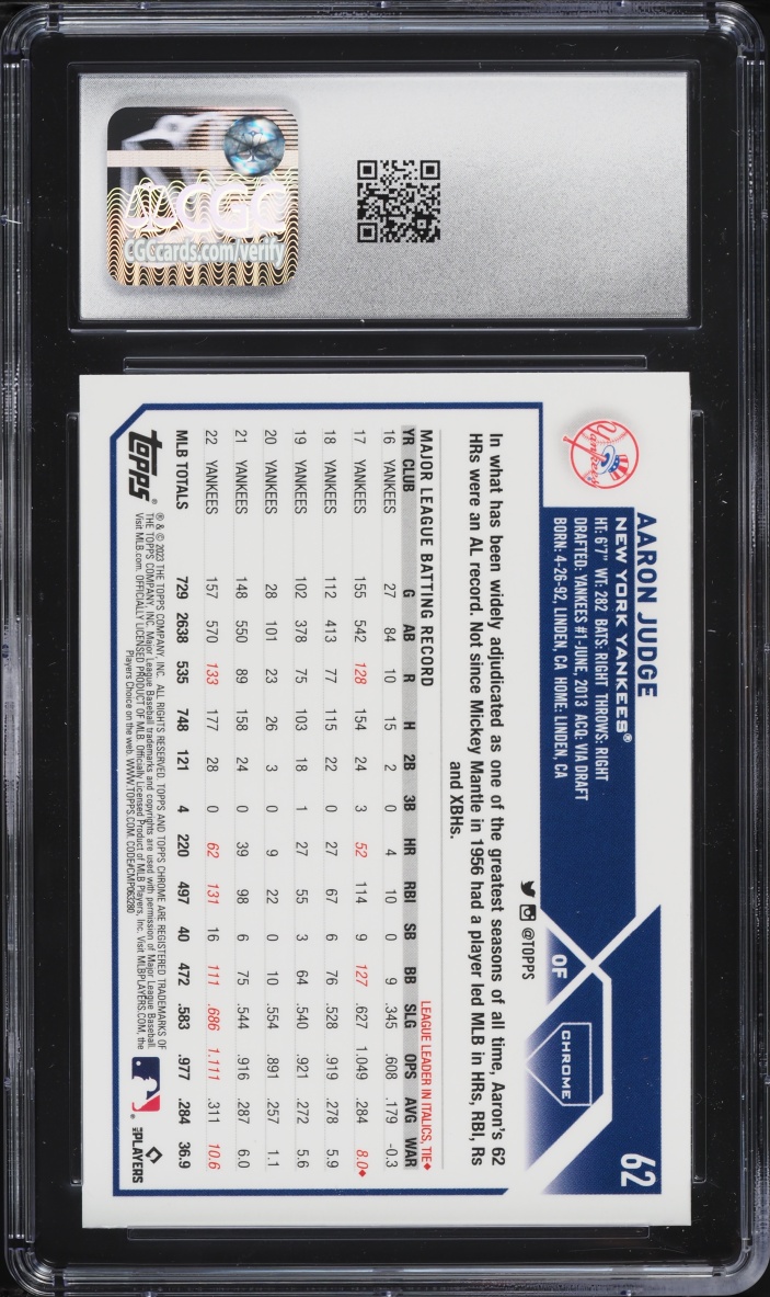 2023 Topps Chrome LogoFractor Aaron Judge #62 CGC 8 NM-MT
