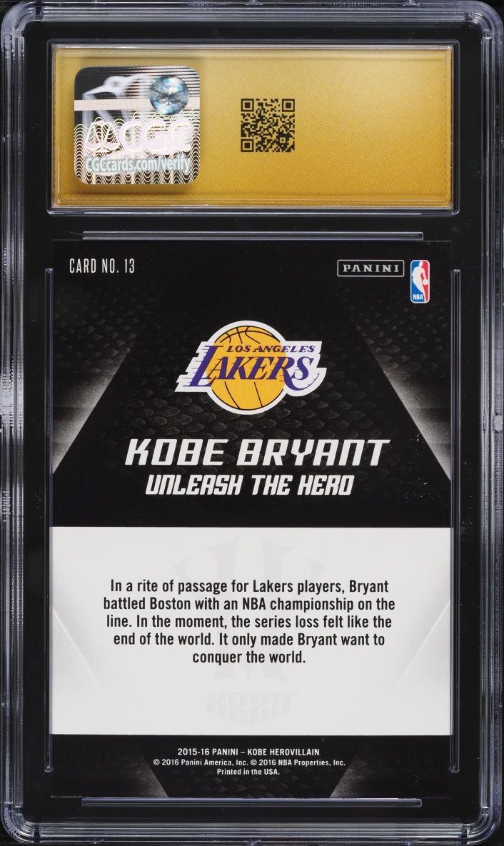 2015 Panini HeroVillain KB20 Unleash The Hero Kobe Bryant #13 CGC 10 PRISTINE