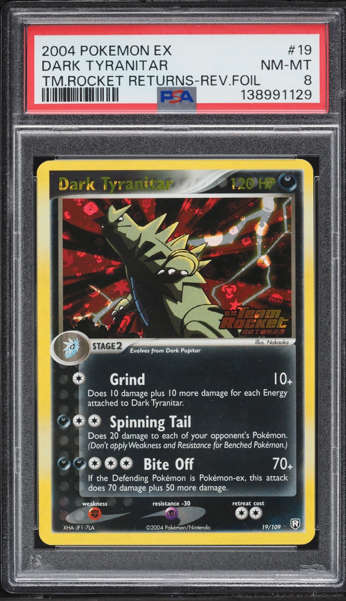 2004 Pokemon EX Team Rocket Returns Reverse Holo Dark Tyranitar #19 PSA 8 NM-MT