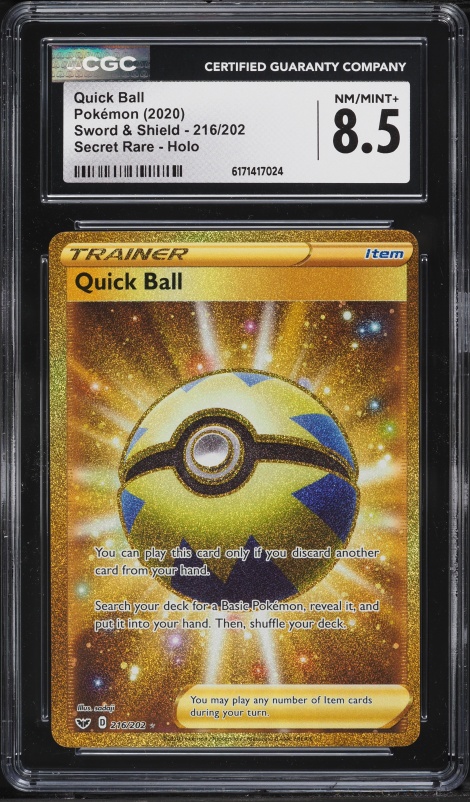 2020 Pokemon Sword & Shield Gold Rare Quick Ball #216 CGC 8.5 NM-MT+