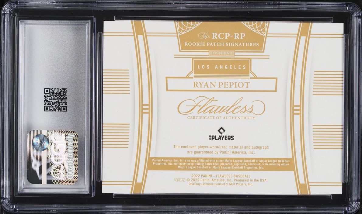 2022 Panini Flawless Ryan Pepiot ROOKIE PATCH AUTO /5 #RCP-RP CGC 9 MINT