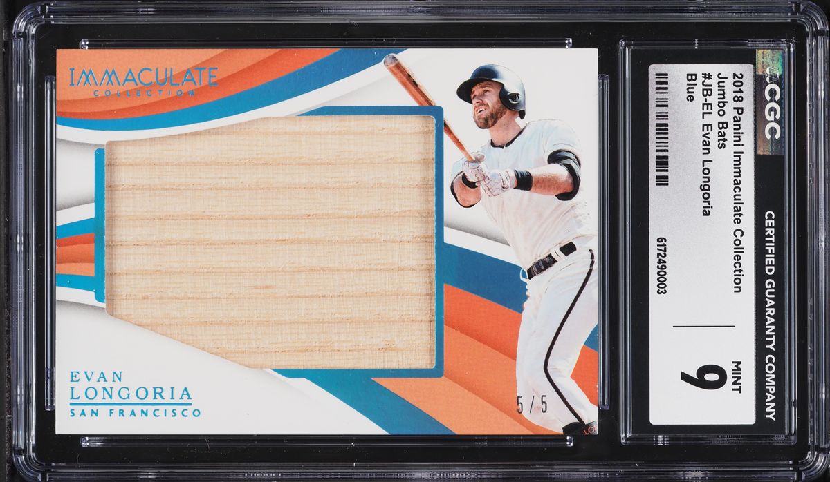 2018 Immaculate Collection Jumbo Bat Blue Evan Longoria RELIC 5/5 #JB-EL CGC 9 MINT