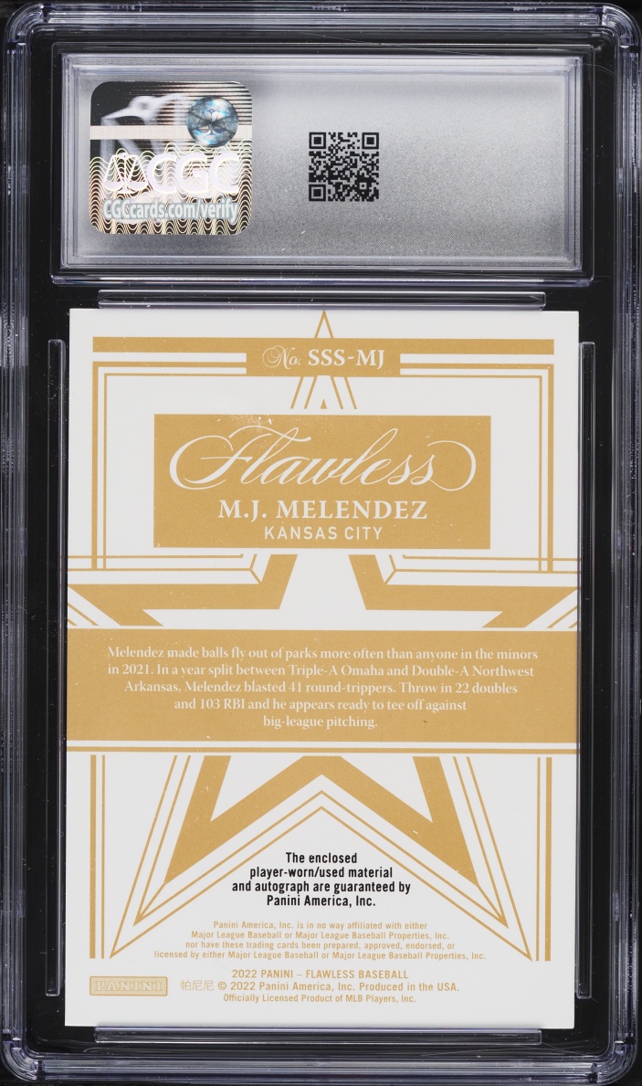 2022 Panini Flawless Star Swatch Signatures Gold M.J. Melendez PATCH AUTO /10 #SSS-MJ CGC 9