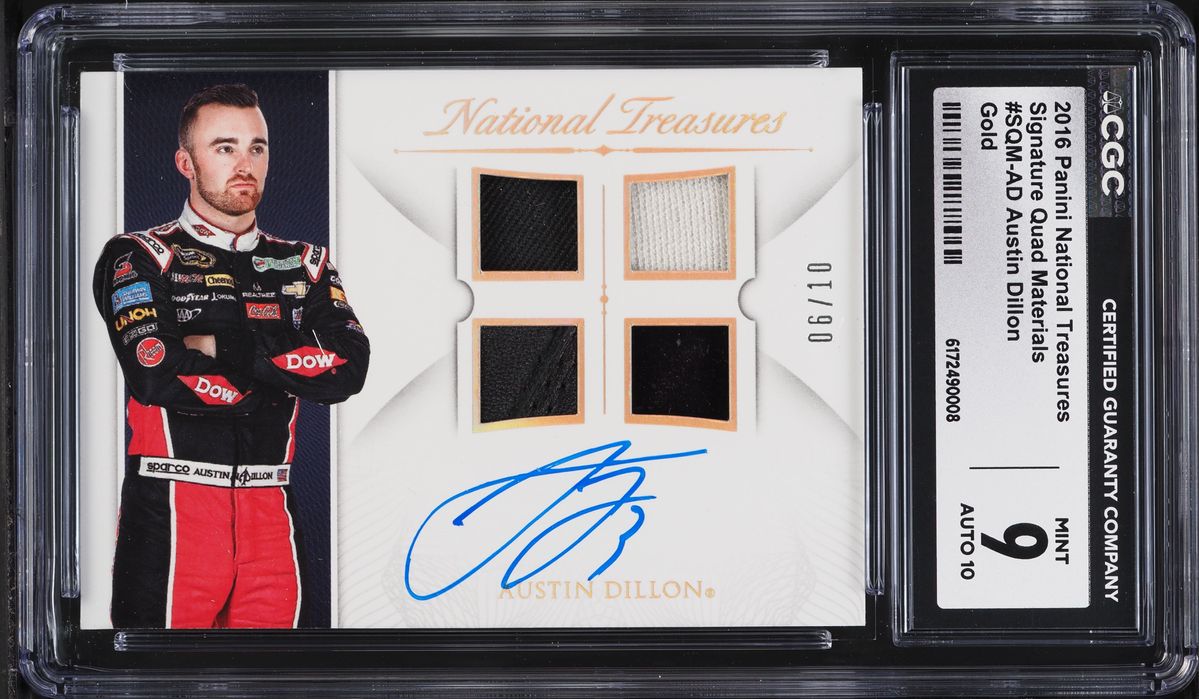 2016 National Treasures Signature Quad Gold Austin Dillon PATCH AUTO /10 #SQM-AD CGC 9 MINT