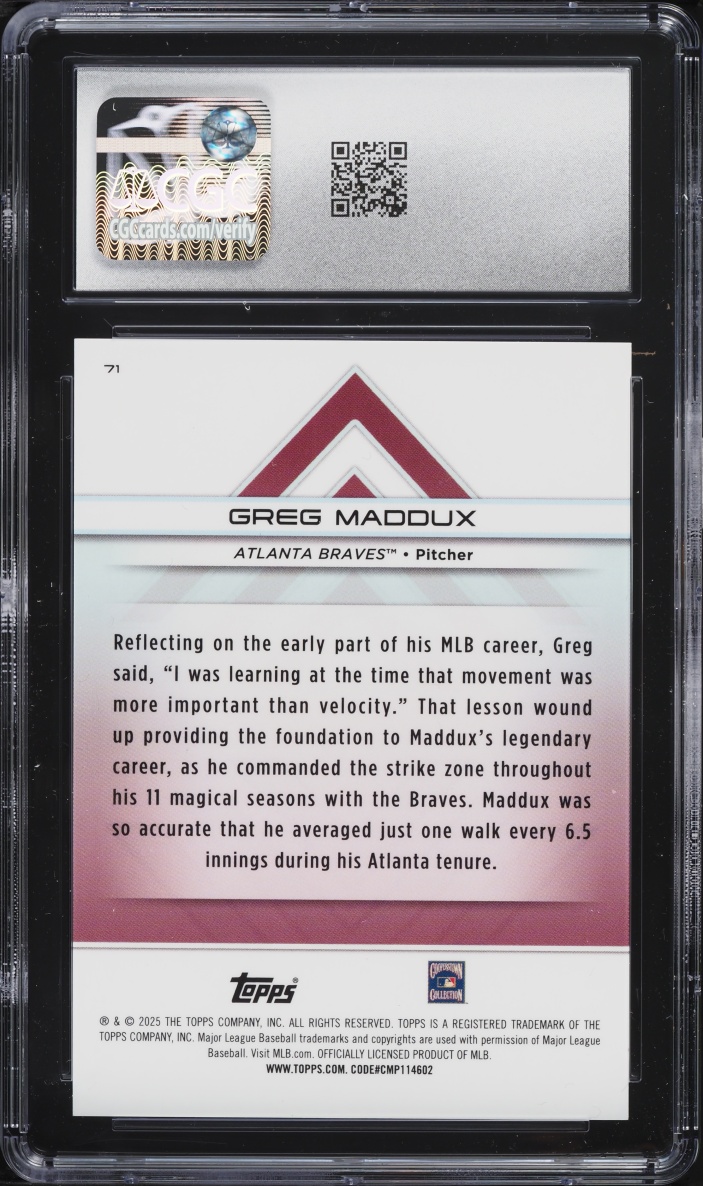 2025 Topps Transcendent Collection Red Refractor Greg Maddux 1/5 #71 CGC 9 MINT