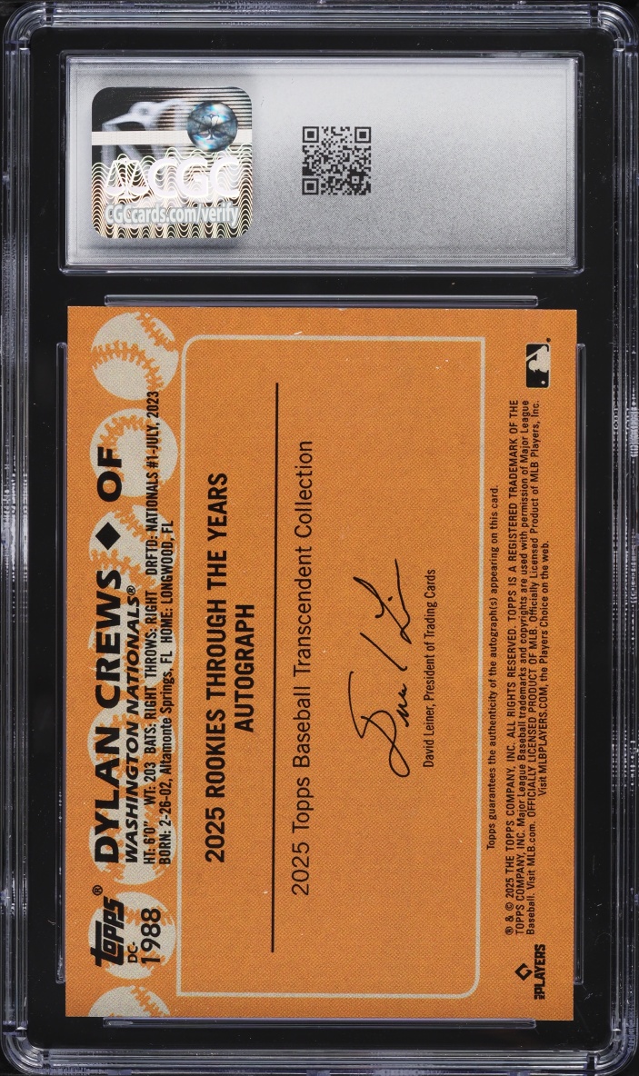 2025 Topps Transcendent Collection Through The Years Dylan Crews ROOKIE AUTO 1/1 #DC-1988 CGC 9
