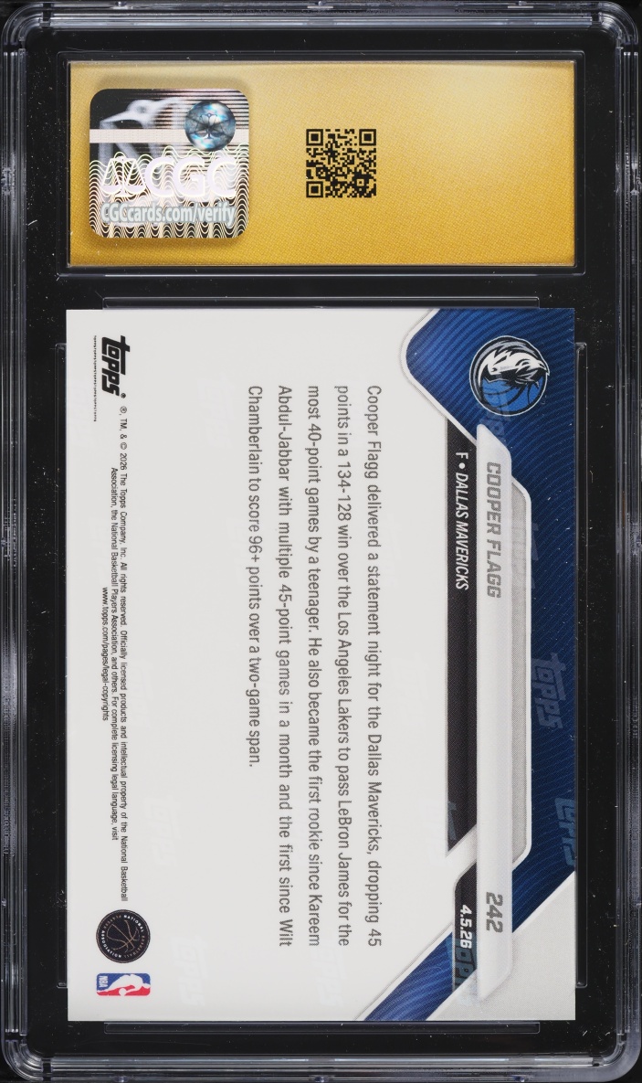 2025 Topps Now Cooper Flagg ROOKIE #242 CGC 10 PRISTINE