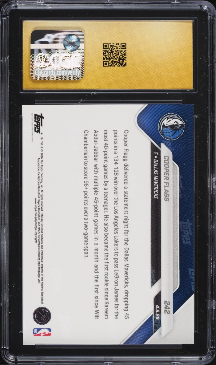 2025 Topps Now Cooper Flagg ROOKIE #242 CGC 10 PRISTINE