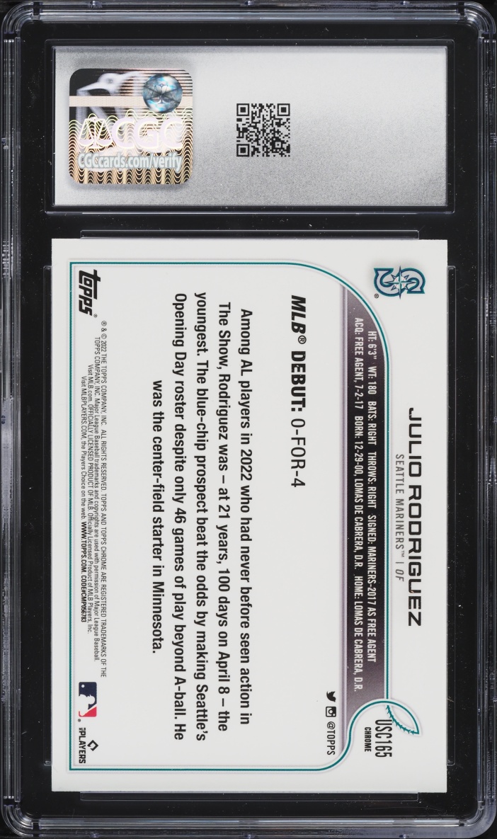 2022 Topps Chrome Update Pink Wave Refractor Julio Rodriguez ROOKIE #USC165 CGC 8.5 NM-MT+