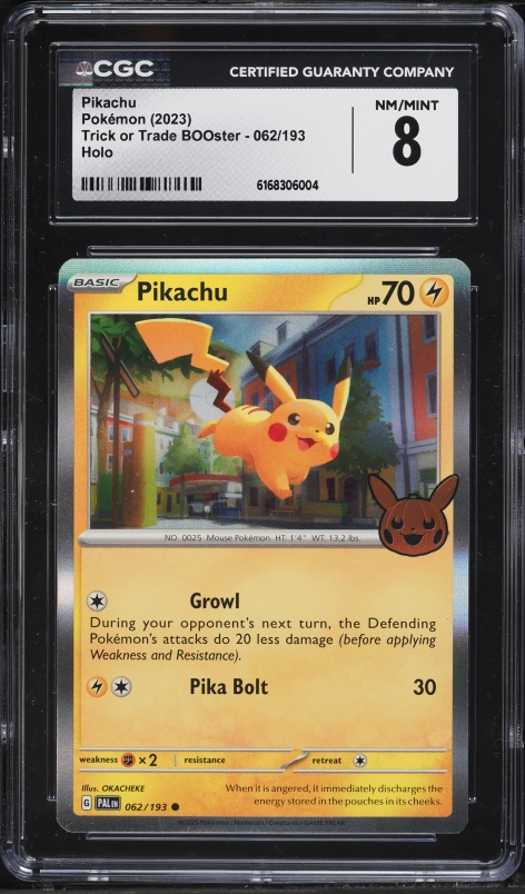 2023 Pokemon Scarlet & Violet Paldea Evolved Trick Or Trade BOOster Holo Pikachu #62 CGC 8
