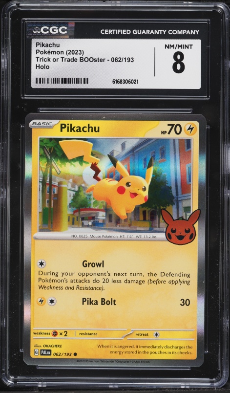 2023 Pokemon Scarlet & Violet Paldea Evolved Trick Or Trade BOOster Holo Pikachu #62 CGC 8