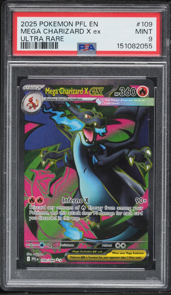 2025 Pokemon Mega Evolution Phantasmal Flames Full Art Mega Charizard X Ex #109 PSA 9 MINT