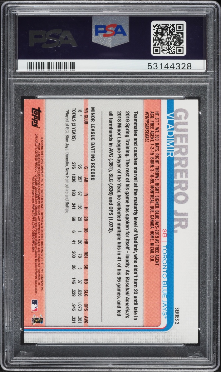 2019 Topps Missing Card Number Vladimir Guerrero Jr. ROOKIE PSA 9 MINT