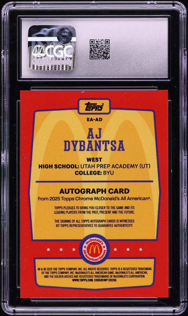 2025 Topps Chrome McDonald's AJ Dybantsa ROOKIE AUTO #EA-AD CGC 10 GEM MINT