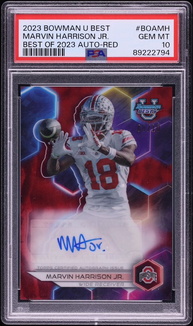 2023 Bowman University Best Of '23 Red Marvin Harrison Jr. AUTO /10 #BOAMH PSA 10 GEM MINT