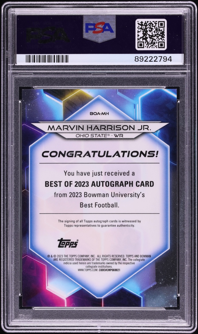 2023 Bowman University Best Of '23 Red Marvin Harrison Jr. AUTO /10 #BOAMH PSA 10 GEM MINT