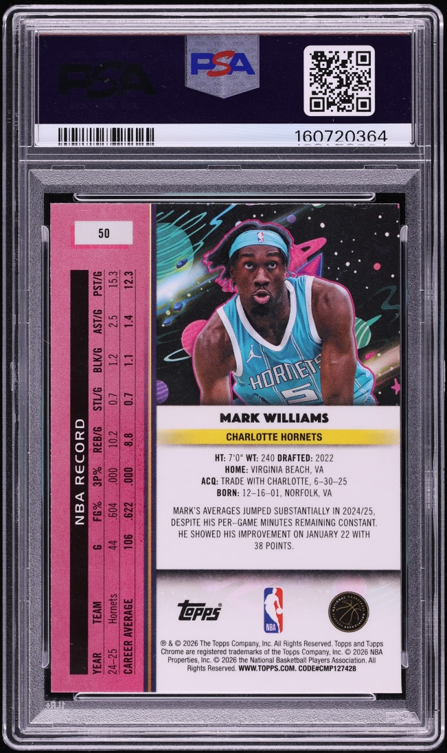2025 Topps Chrome Cosmic Blue Moon Mark Williams /99 #50 PSA 9 MINT