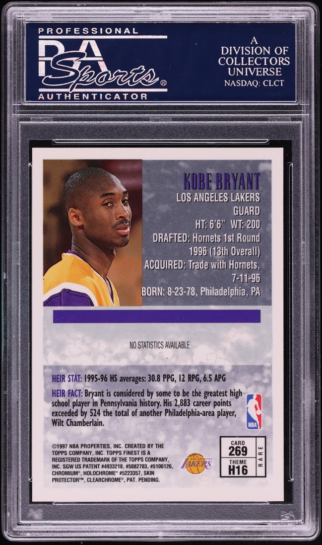 1996 Finest Basketball Kobe Bryant ROOKIE #269 PSA 10 GEM MINT