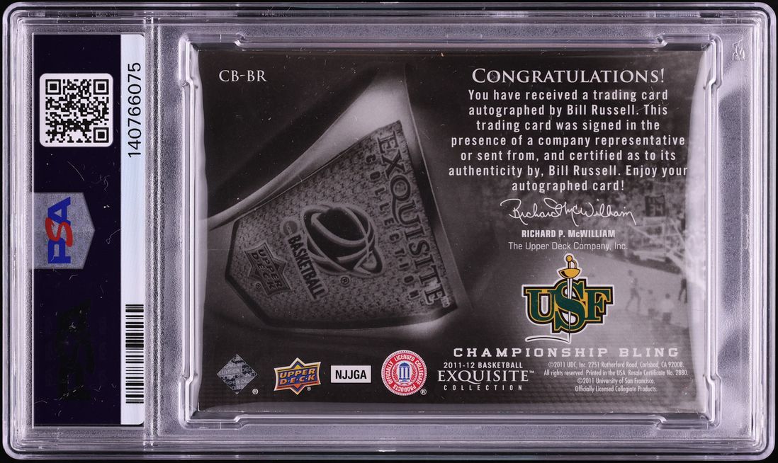2011 Upper Deck Exquisite Collection Championship Bling Gold Bill Russell PATCH AUTO /35 PSA 6