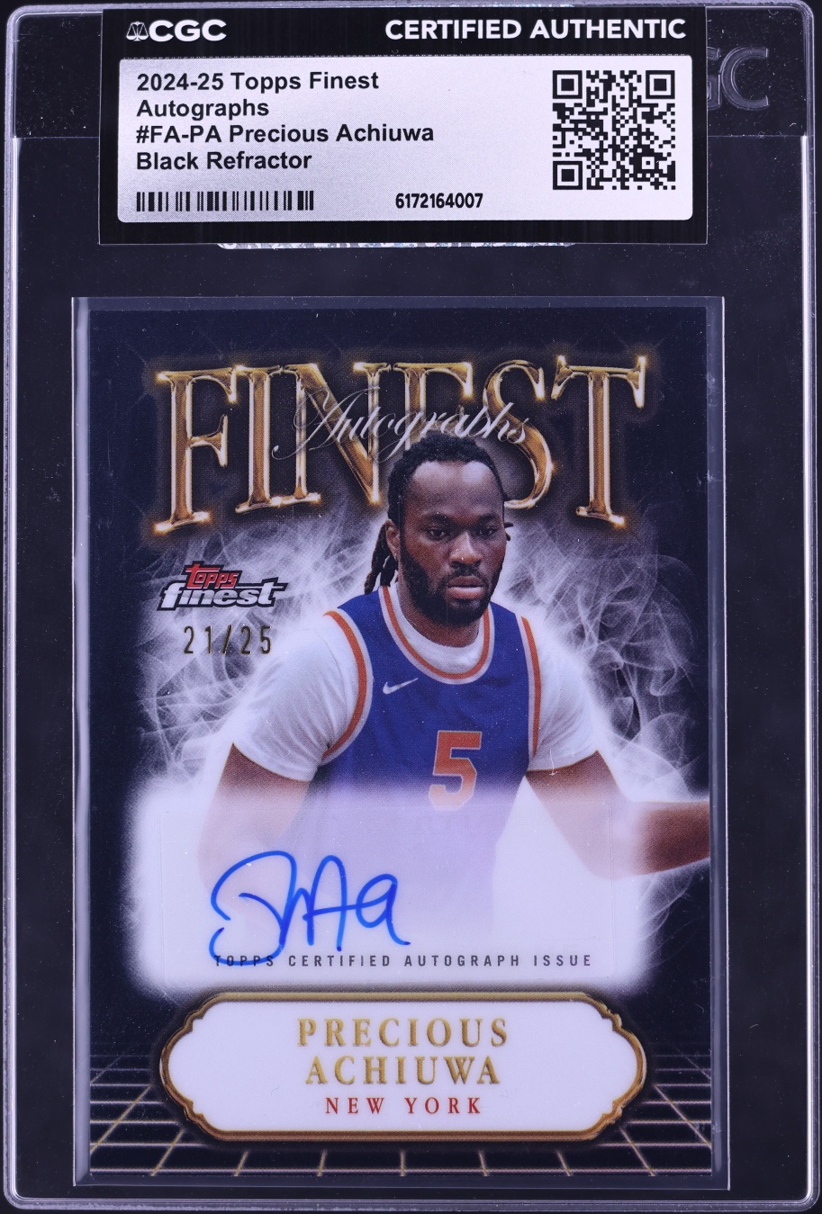 2024 Finest Black Refractor Precious Achiuwa AUTO /25 #FA-PA CGC AUTH
