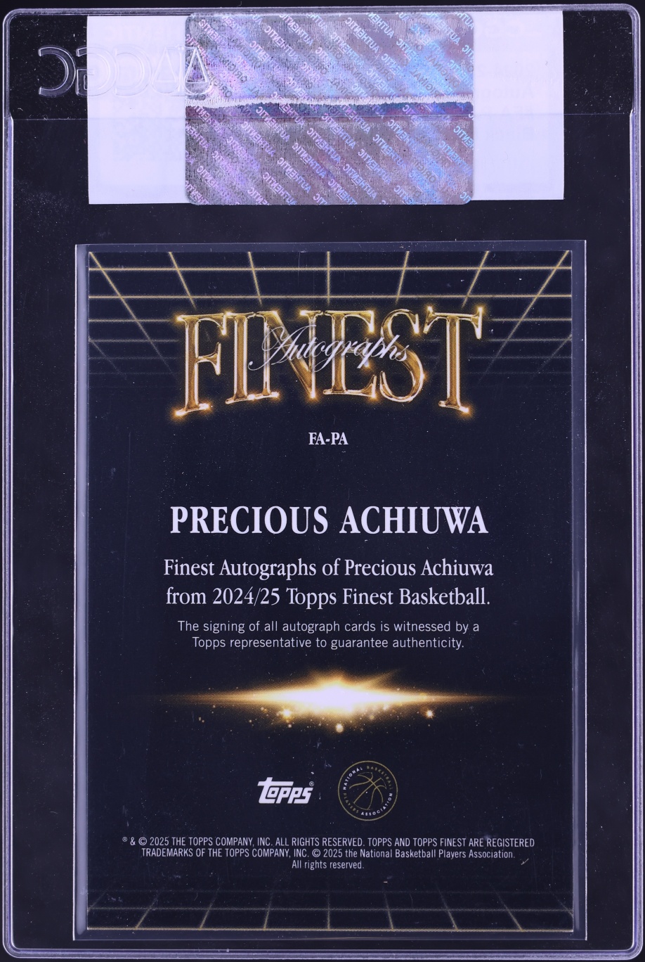 2024 Finest Black Refractor Precious Achiuwa AUTO /25 #FA-PA CGC AUTH