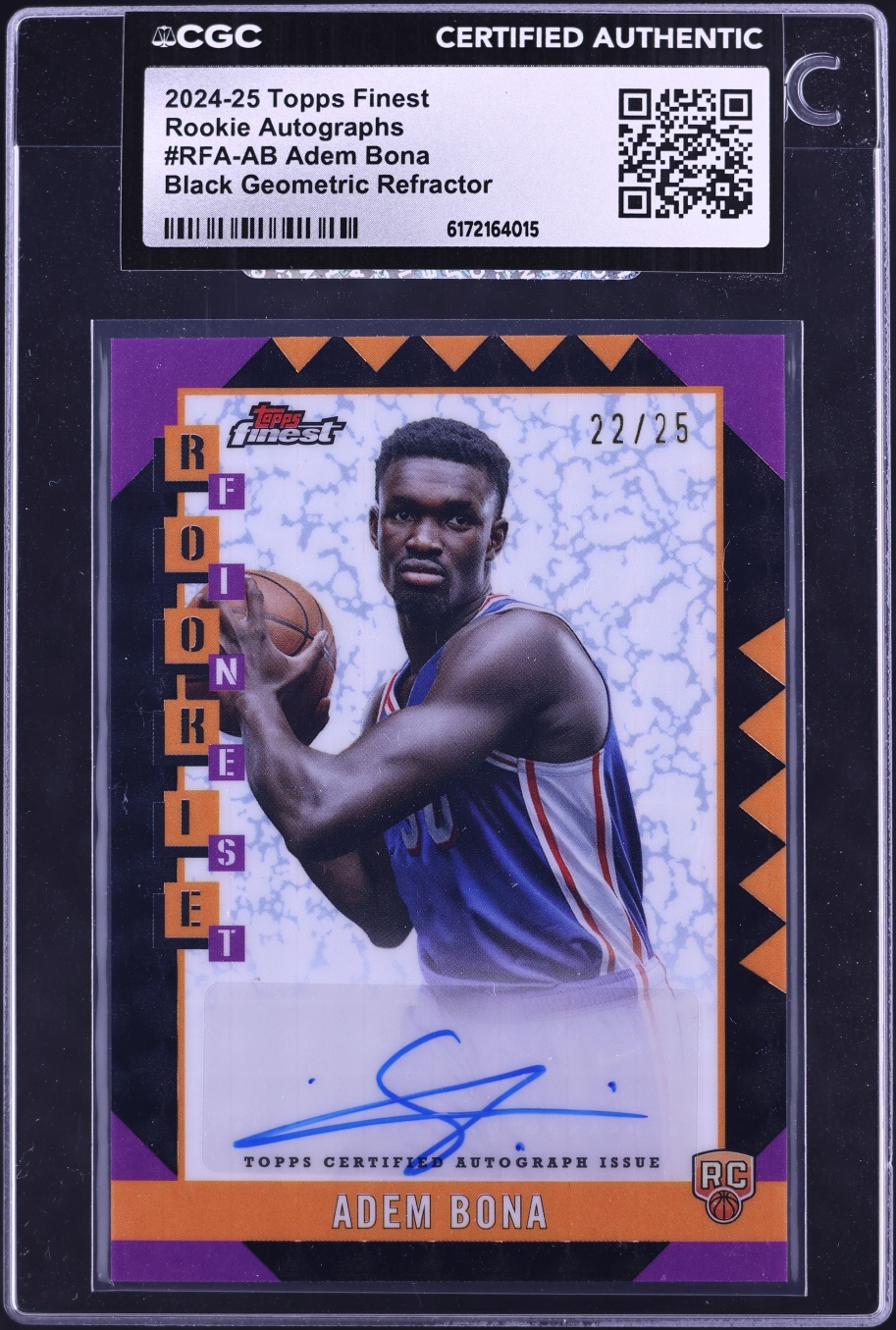 2024 Finest Black Geometric Refractor Adem Bona ROOKIE AUTO /25 #RFA-AB CGC AUTH