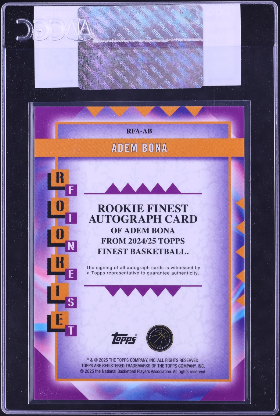 2024 Finest Black Geometric Refractor Adem Bona ROOKIE AUTO /25 #RFA-AB CGC AUTH
