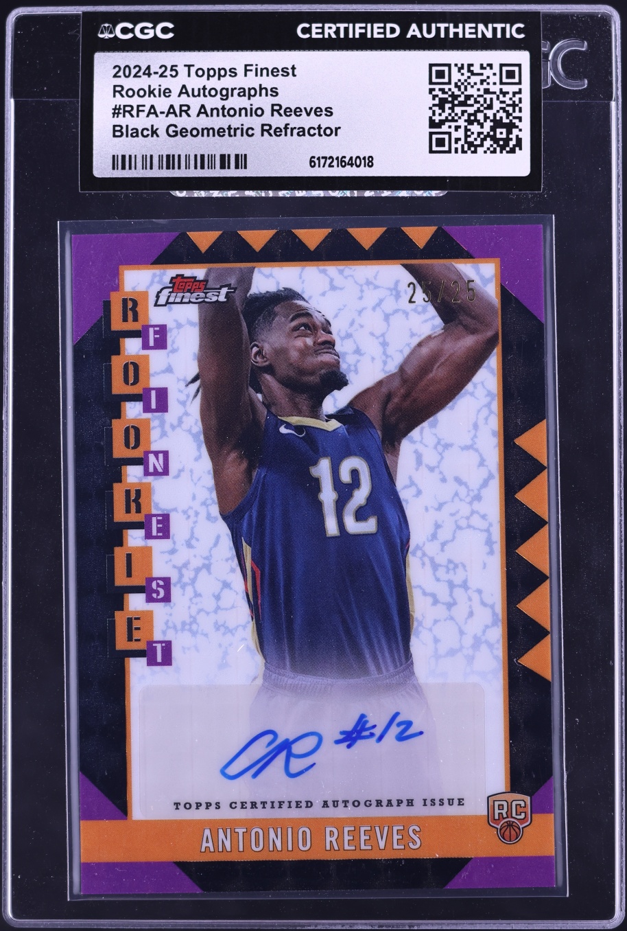 2024 Finest Black Geometric Refractor Antonio Reeves ROOKIE AUTO 25/25 #RFA-AR CGC AUTH