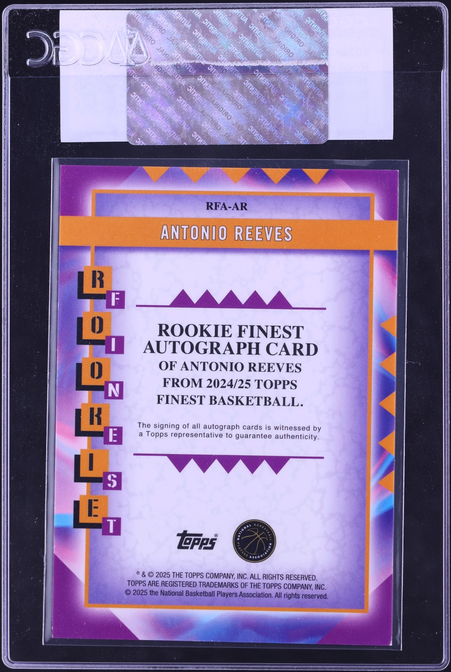 2024 Finest Black Geometric Refractor Antonio Reeves ROOKIE AUTO 25/25 #RFA-AR CGC AUTH