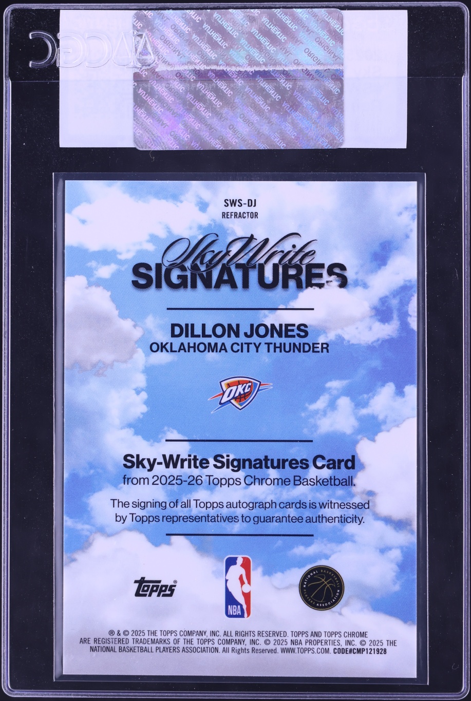 2025 Topps Chrome Sky Write Refractor Dillon Jones AUTO #SWS-DJ CGC AUTH
