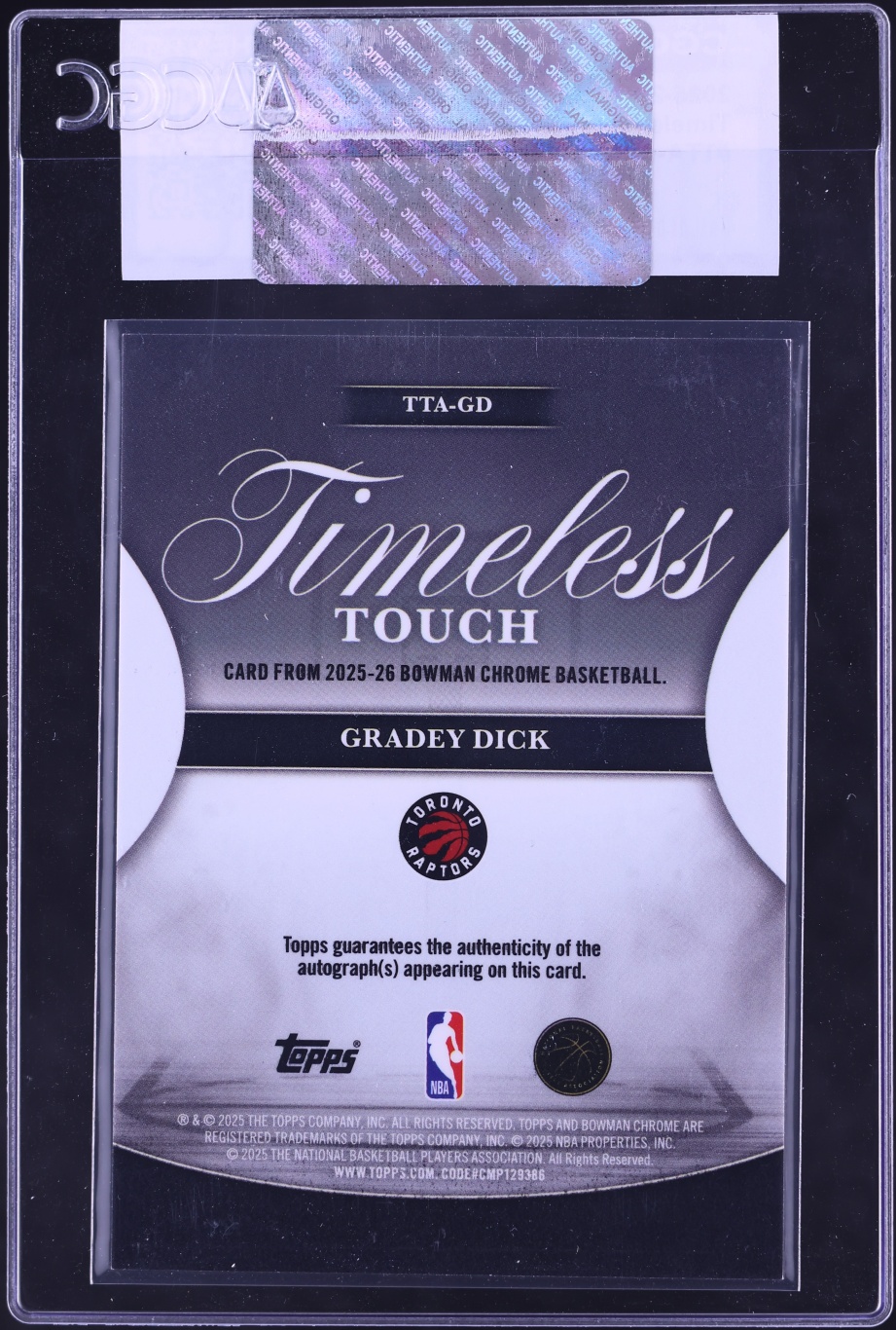 2025 Bowman Chrome Timeless Touch Gradey Dick AUTO #TTA-GD CGC AUTH
