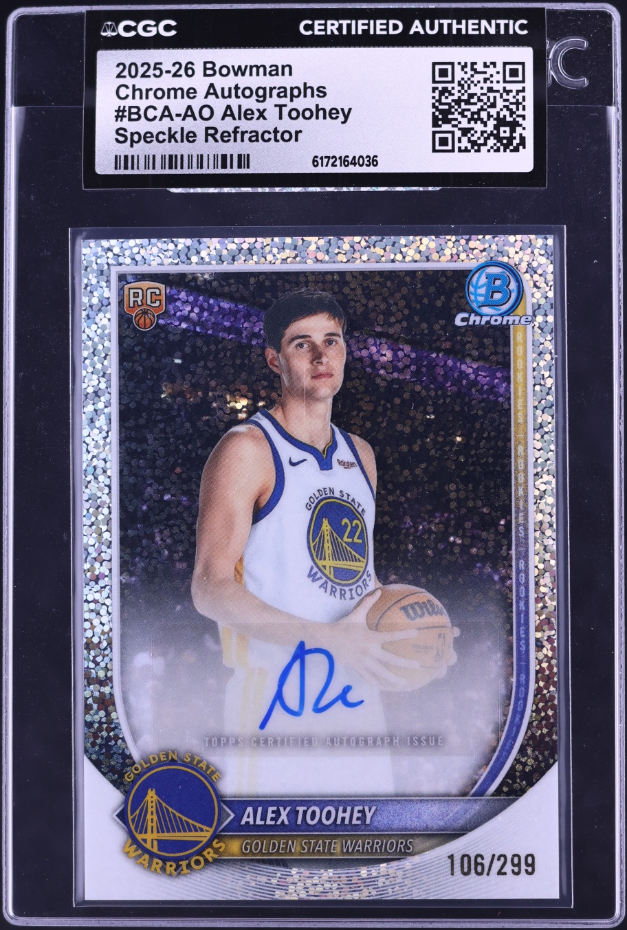 2025 Bowman Chrome Speckle Refractor Alex Toohey ROOKIE AUTO /299 #BCA-AO CGC AUTH