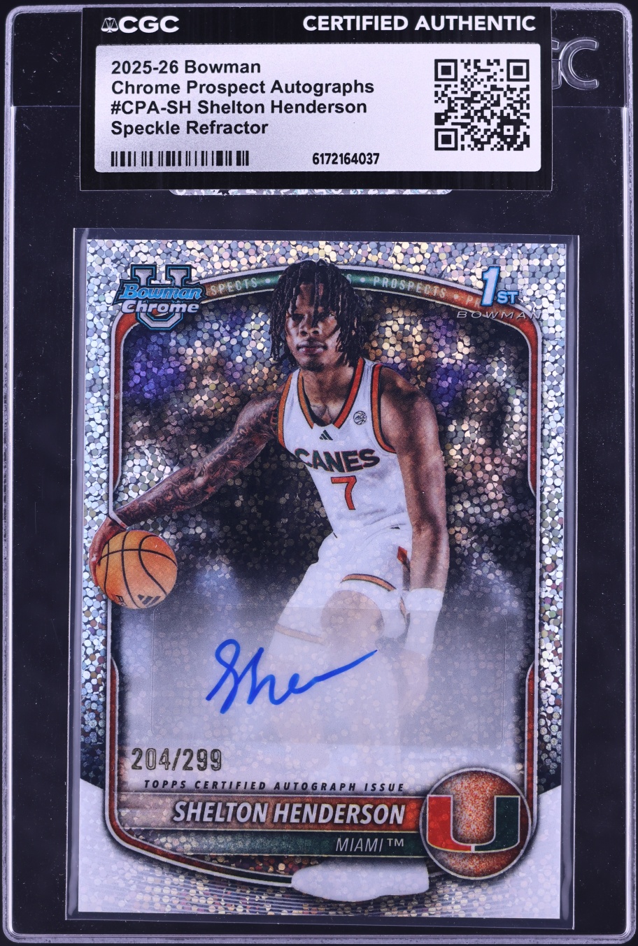 2025 Bowman Chrome Prospect Speckle Refractor Shelton Henderson AUTO /299 #CPA-SH CGC AUTH