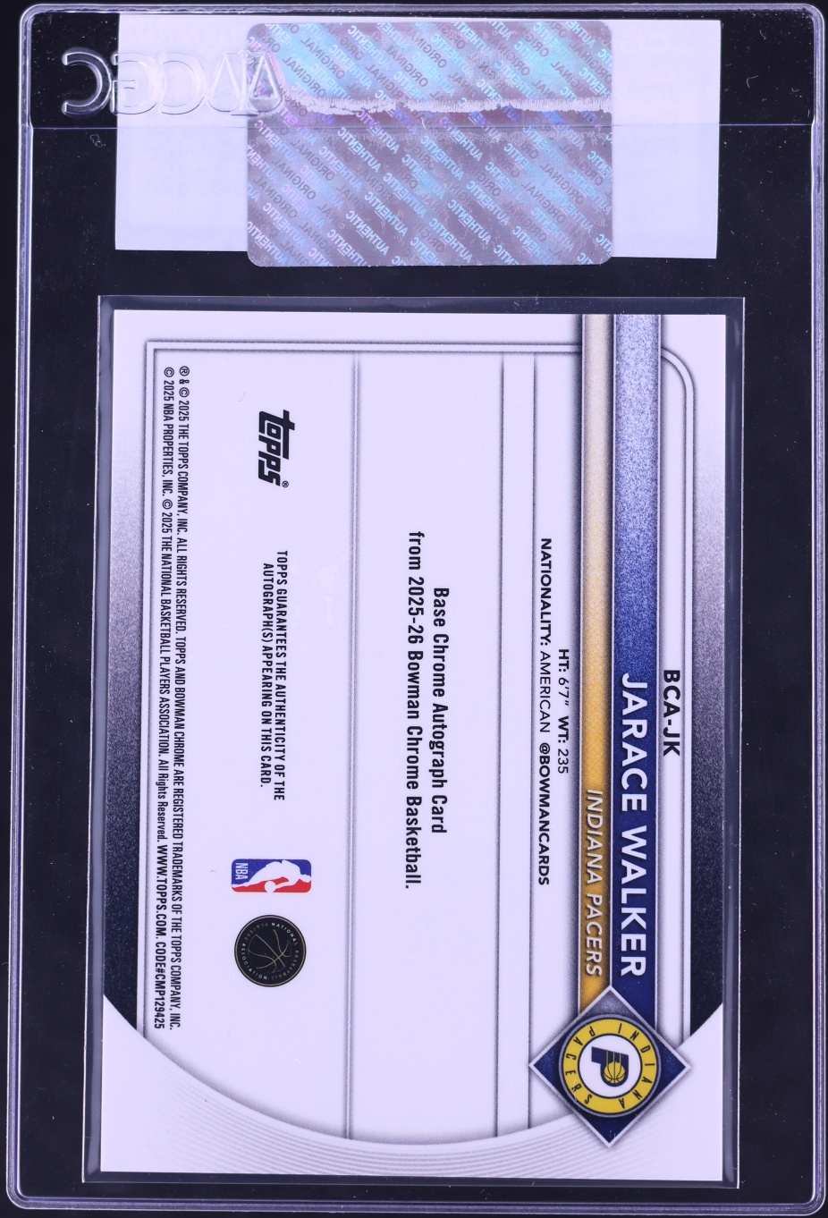 2025 Bowman Chrome Orange Geometric Refractor Jarace Walker AUTO /25 #BCA-JK CGC AUTH