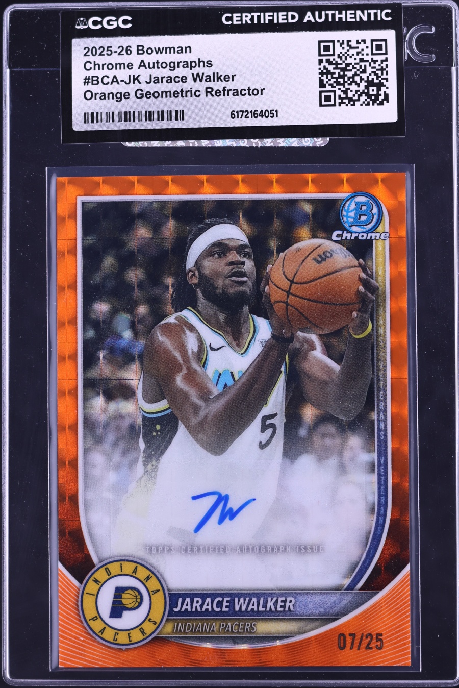 2025 Bowman Chrome Orange Geometric Refractor Jarace Walker AUTO /25 #BCA-JK CGC AUTH