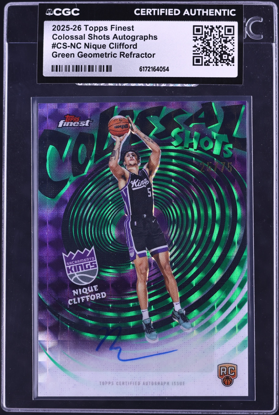 2025 Finest Colossal Shots Green Geometric Ref Nique Clifford ROOKIE AUTO /75 #CS-NC CGC AUTH