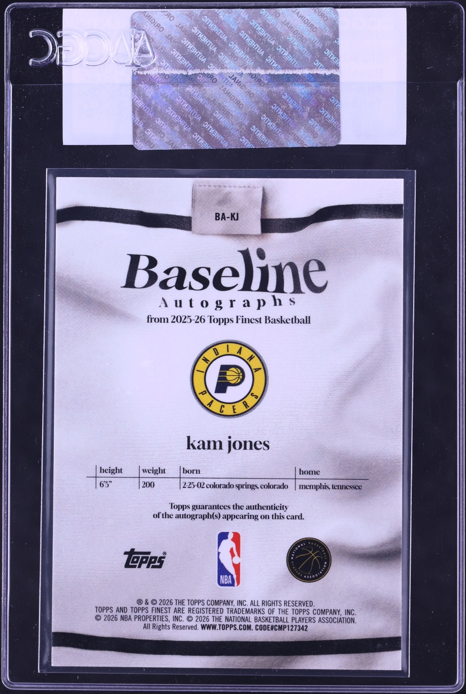 2025 Finest Baseline Yellow Geometric Refractor Kam Jones ROOKIE AUTO /35 #BA-KJ CGC AUTH