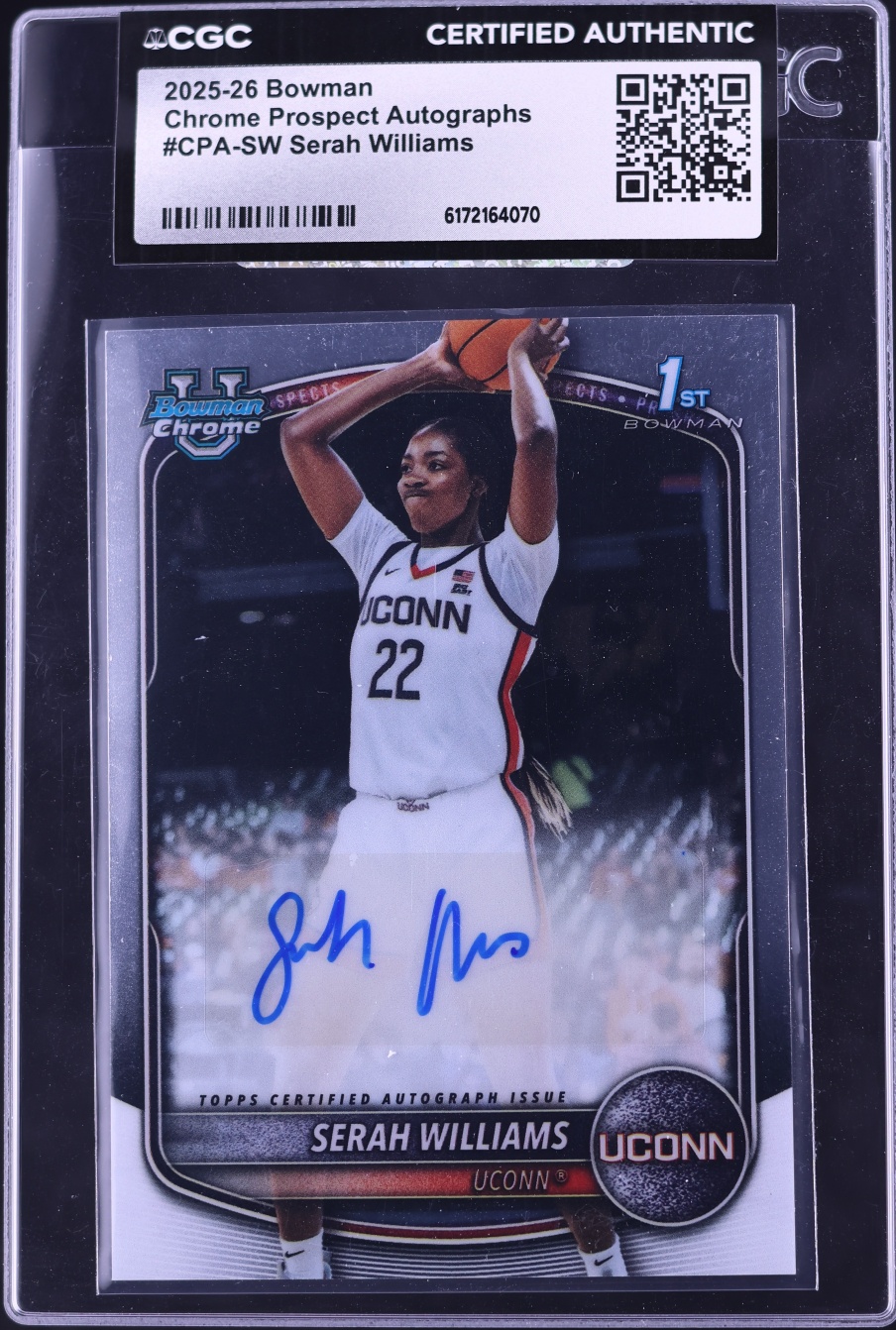 2025 Bowman Chrome University Serah Williams ROOKIE AUTO #CPA-SW CGC AUTH