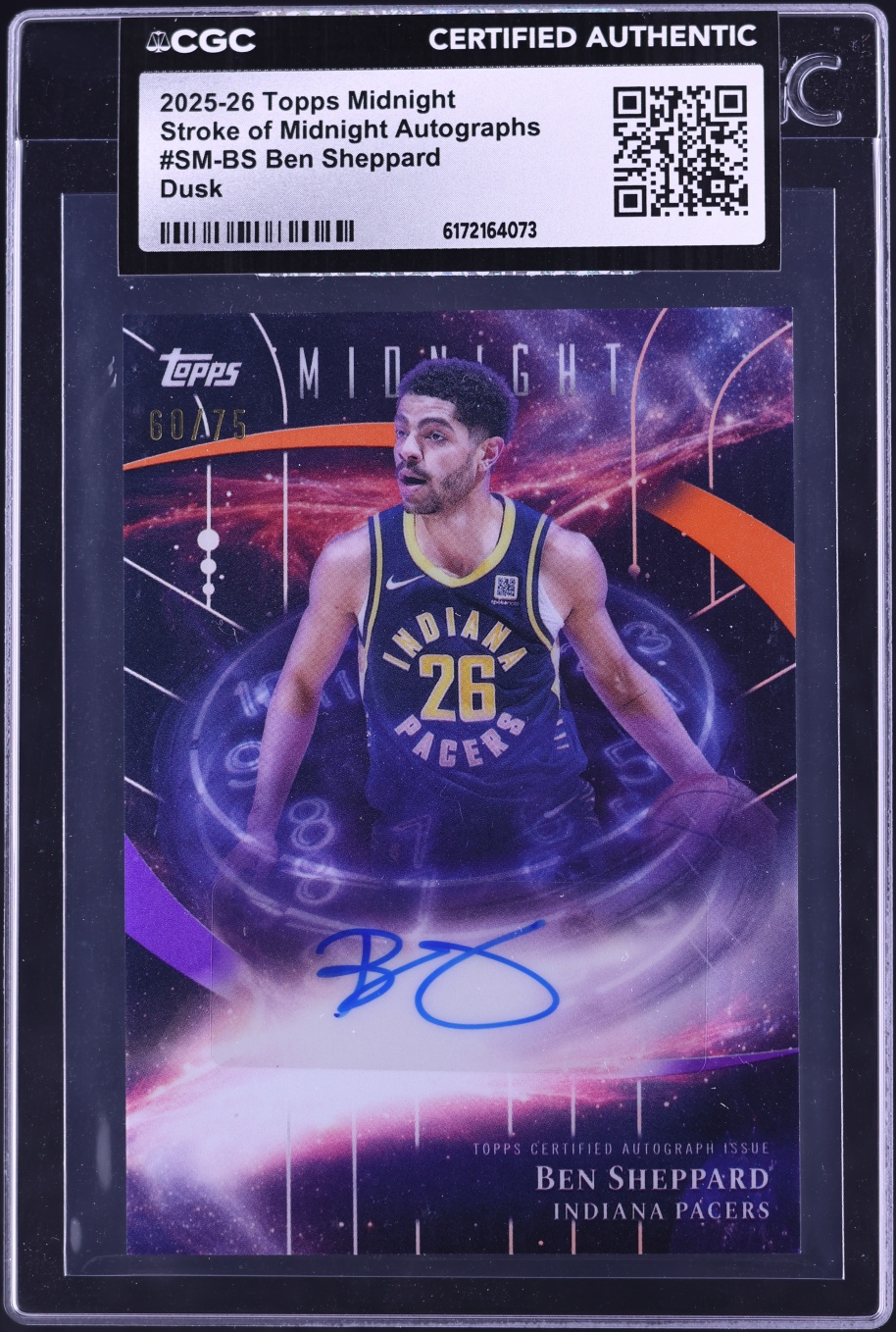 2025 Topps Stroke Of Midnight Dusk Ben Sheppard AUTO /75 #SM-BS CGC AUTH