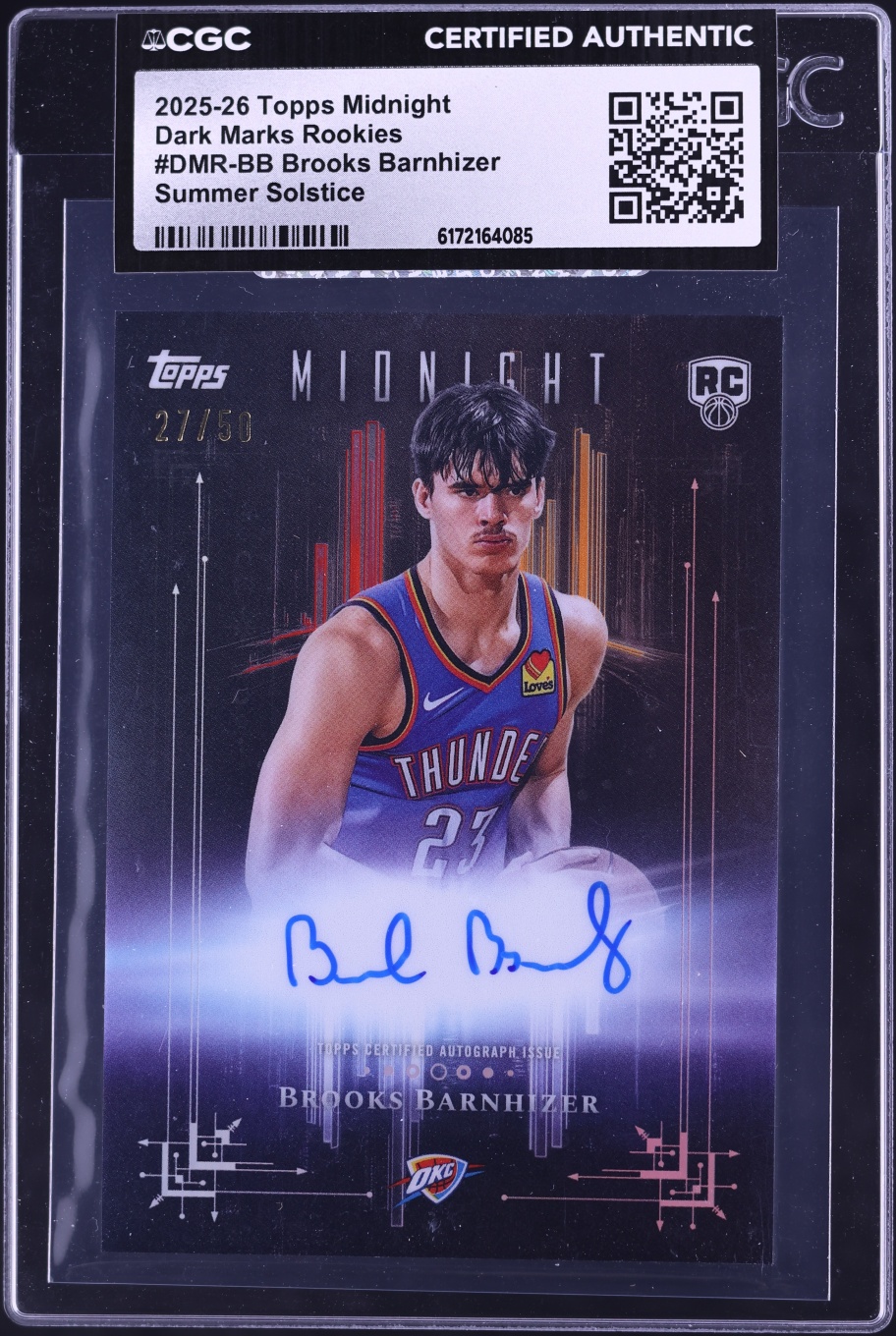 2025 Topps Midnight Dark Marks Summer Solstice Brooks Barnhizer ROOKIE AUTO /50 #DMRBB CGC AUTH