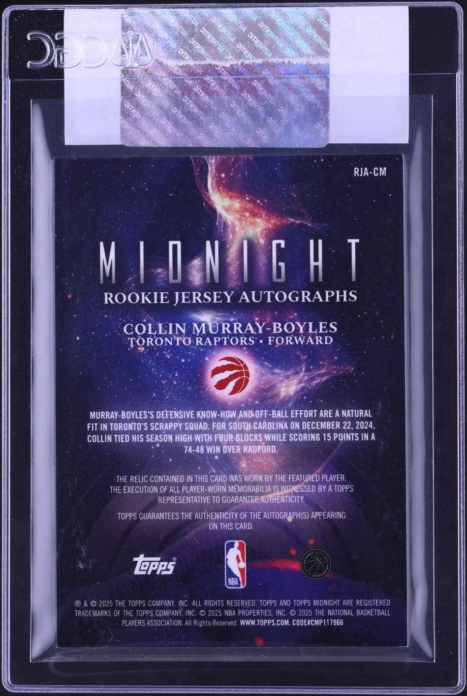 2025 Topps Midnight Jersey Collin Murray-Boyles ROOKIE PATCH AUTO #RJA-CM CGC AUTH
