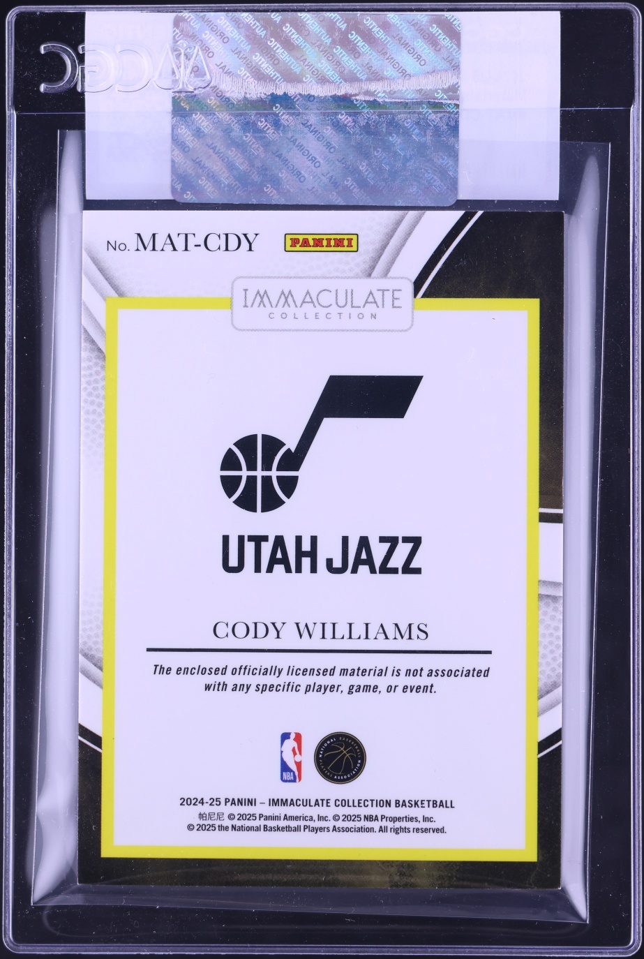 2024 Immaculate Collection Cody Williams ROOKIE PATCH /99 #MAT-CDY CGC AUTH