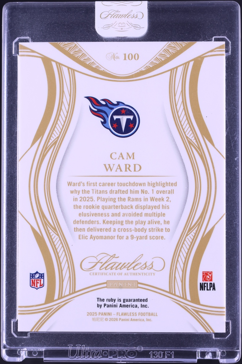 2025 Panini Flawless Ruby Gems Cam Ward ROOKIE /25 #100