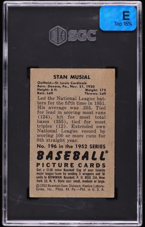 1952 Bowman Stan Musial #196 SGC 4 VGEX