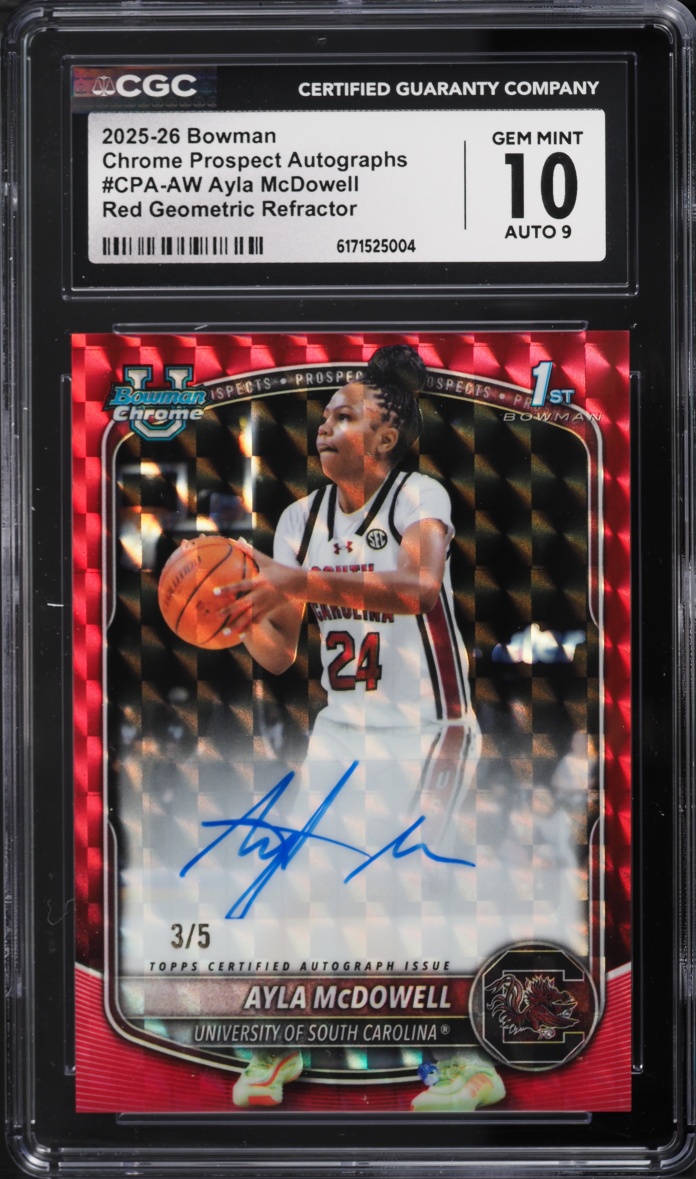 2025 Bowman Chrome Red Geometric Refractor Ayla McDowell PROSPECT AUTO /5 #CPA-AW CGC 10 GEM